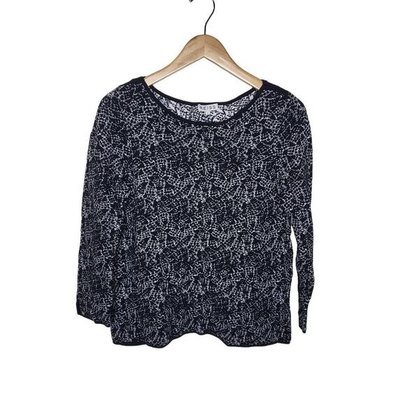 Reiss Long Sleeve Ballet Neckline Top - Abstract - Black Multi - Picture 1 of 10